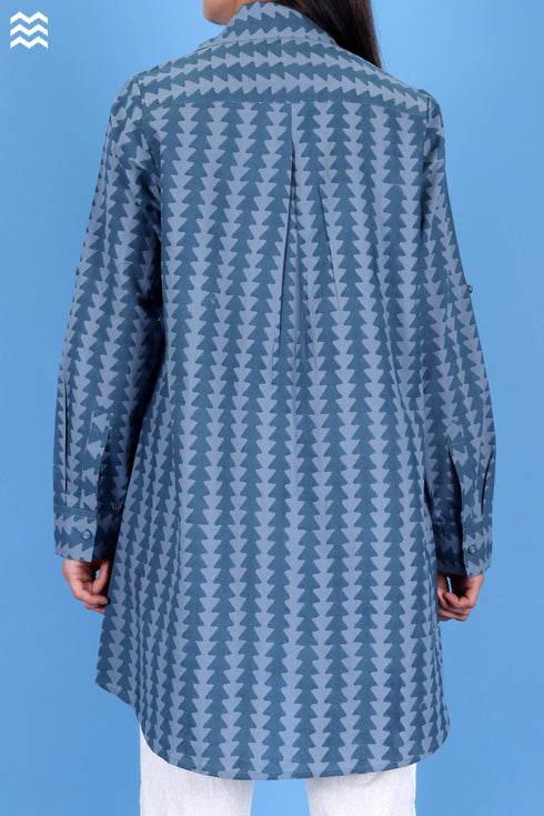 Cambric Cotton Boyfriend Shirt In Geometric Block Print
