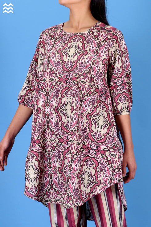 Cambric Cotton Rose Top With Graphic Print