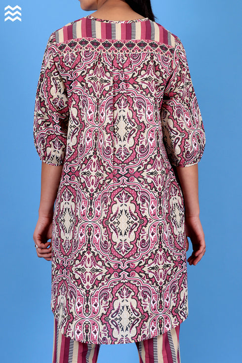 Cambric Cotton Rose Top With Graphic Print