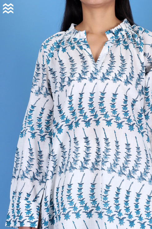 Slub Cotton Poiret Top In Floral Block Print