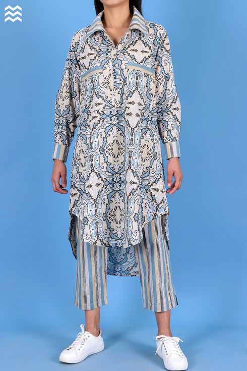 Cambric Cotton Boyfriend Shirt In Graphic Print