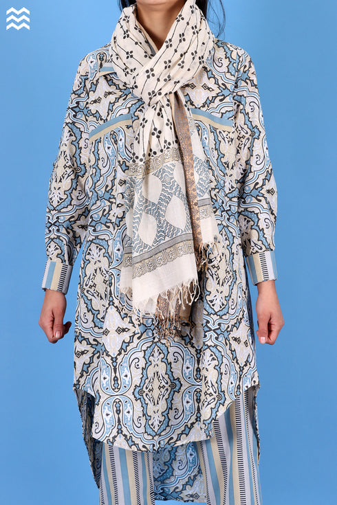 Cambric Cotton Boyfriend Shirt In Graphic Print
