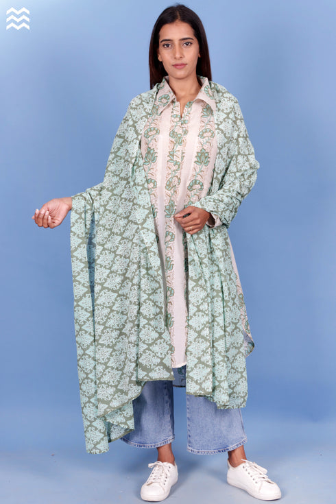 Cotton Silk Long Boyfriend Shirt In Block Print
