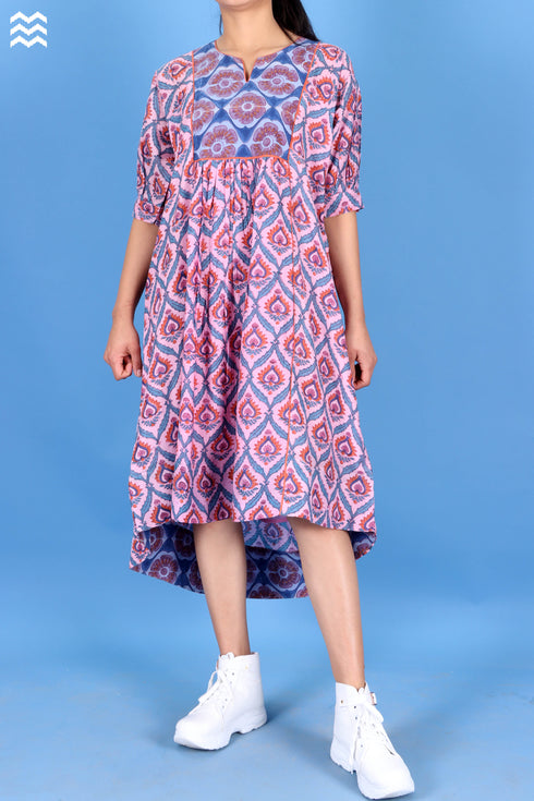 Cotton Silk Ellora Kaftan In Graphic Block Print