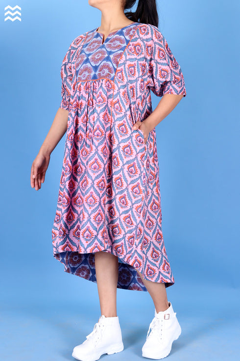 Cotton Silk Ellora Kaftan In Graphic Block Print
