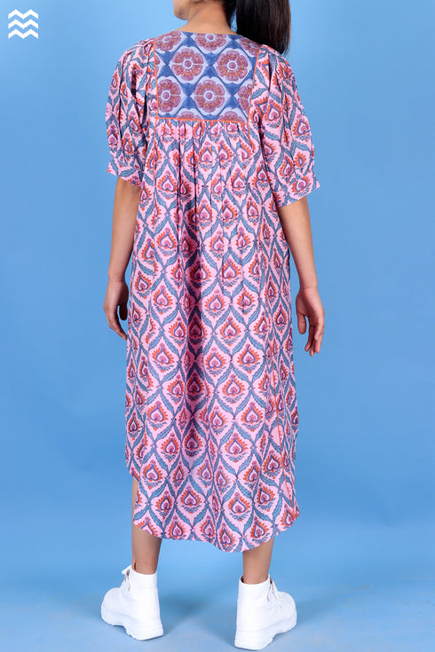 Cotton Silk Ellora Kaftan In Graphic Block Print
