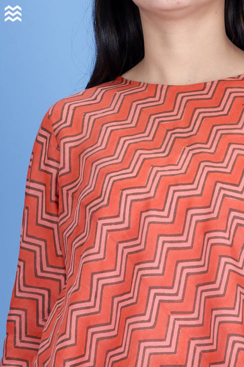 Silk Cotton Bias Inner Top in Zigzag Block Print
