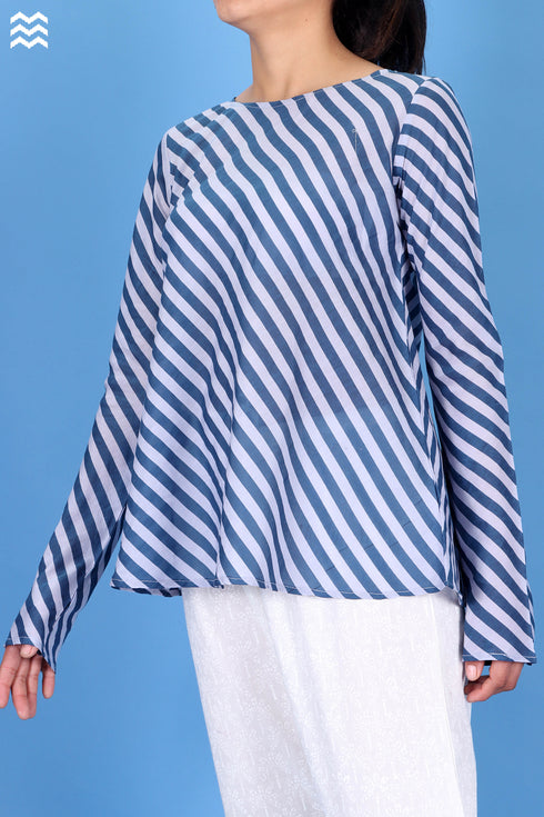 Silk Cotton Bias Inner Top in Striped Block Print