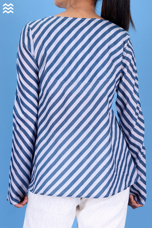 Silk Cotton Bias Inner Top in Striped Block Print
