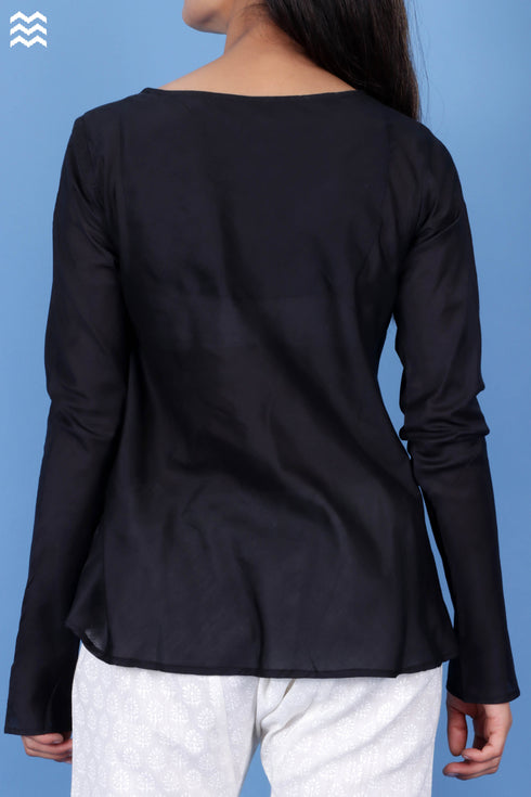 Silk Cotton Bias Inner Top in Black