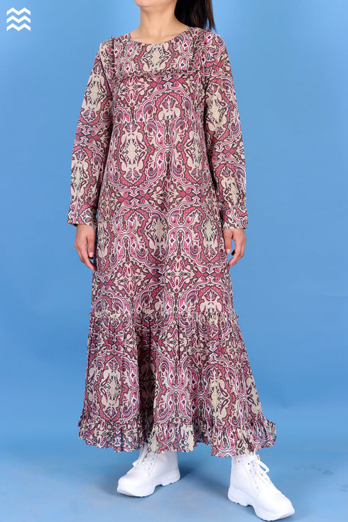 Mulmul Cotton Ingles Dress In Graphic Print