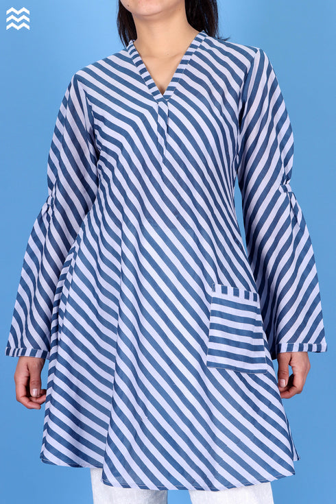Cotton Silk Sherlock Top in Striped Block Print