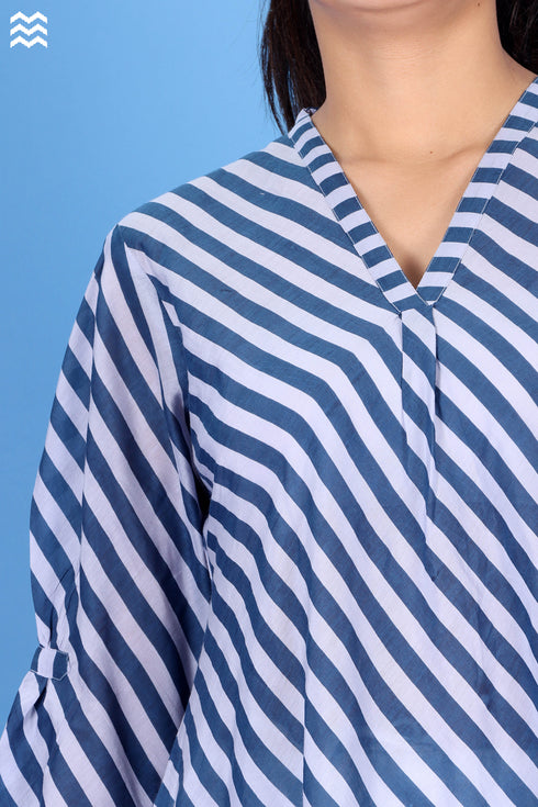 Cotton Silk Sherlock Top in Striped Block Print