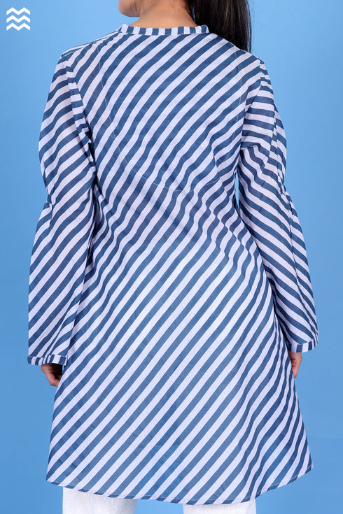 Cotton Silk Sherlock Top in Striped Block Print