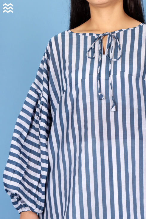 Cotton Silk Stanley Top In Striped Block Print