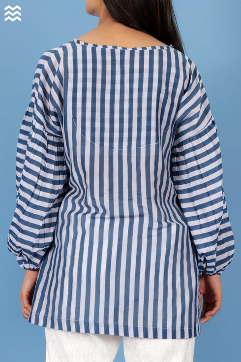 Cotton Silk Stanley Top In Striped Block Print