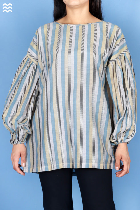 Cotton Silk Stanley Top In Striped Print