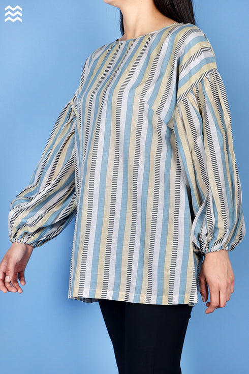 Cotton Silk Stanley Top In Striped Print