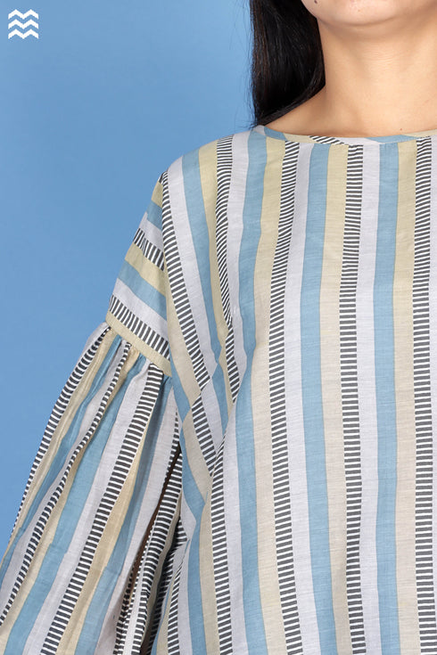 Cotton Silk Stanley Top In Striped Print