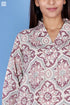 Slub Cotton V- Neck Top In Block Print