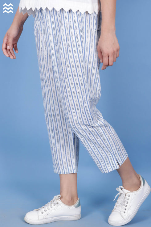 Cambric Cotton Rose Pant In Striped Block Print