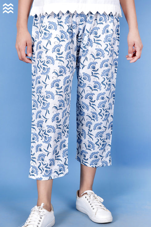 Cambric Cotton Rose Pant In Floral Block Print