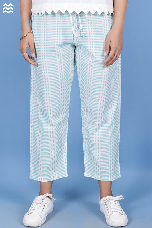 Cambric Cotton Rose Pant In Striped Block Print