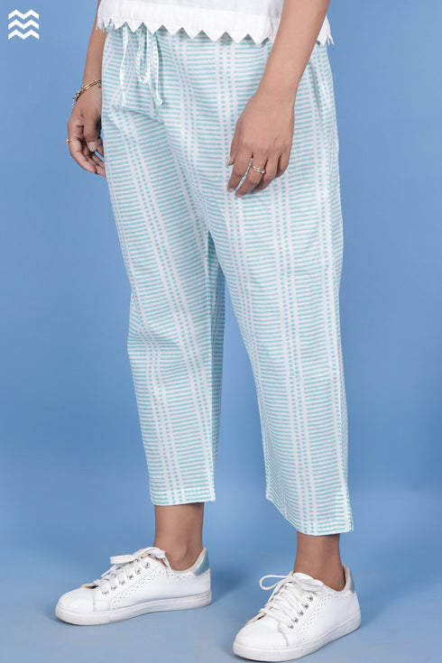 Cambric Cotton Rose Pant In Striped Block Print