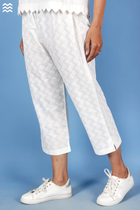 Cambric Cotton Rose Pant In Block Print