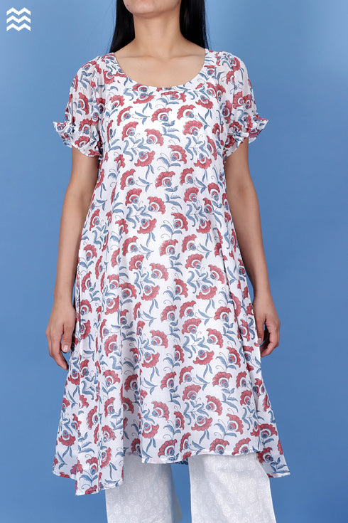 Mulmul Cotton Pete Top In Floral Block Print