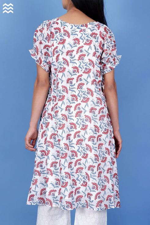 Mulmul Cotton Pete Top In Floral Block Print