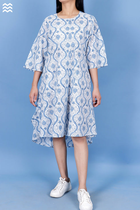 Slub Cotton Long SJB Top In Graphic Block Print