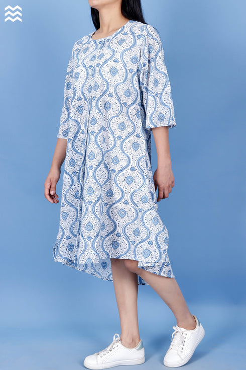 Slub Cotton Long SJB Top In Graphic Block Print