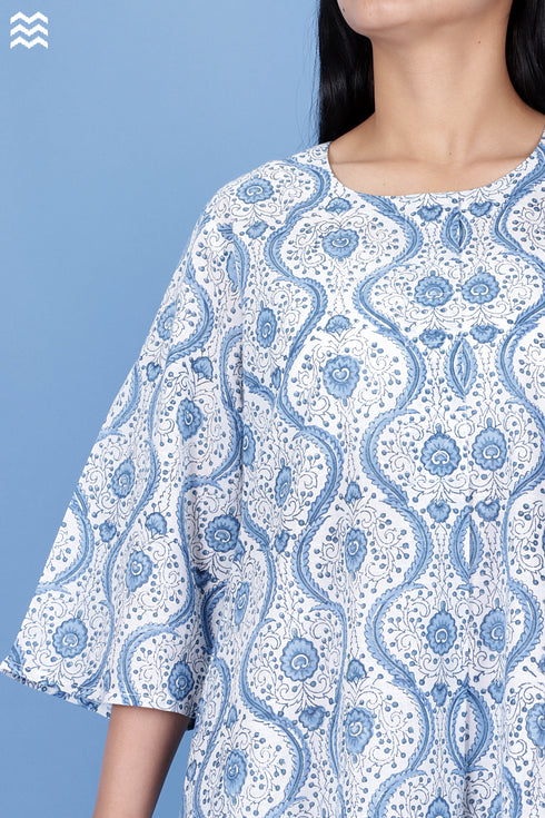 Slub Cotton Long SJB Top In Graphic Block Print