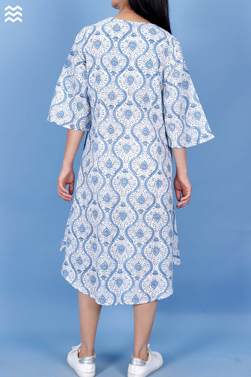 Slub Cotton Long SJB Top In Graphic Block Print