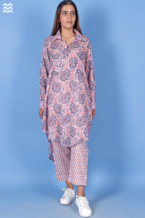 Mulmul Cotton Boyfriend Shirt In Floral Block Print