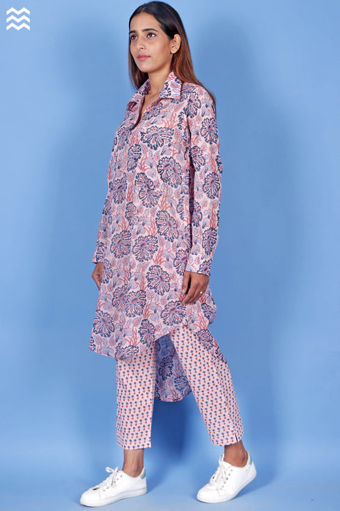 Mulmul Cotton Boyfriend Shirt In Floral Block Print