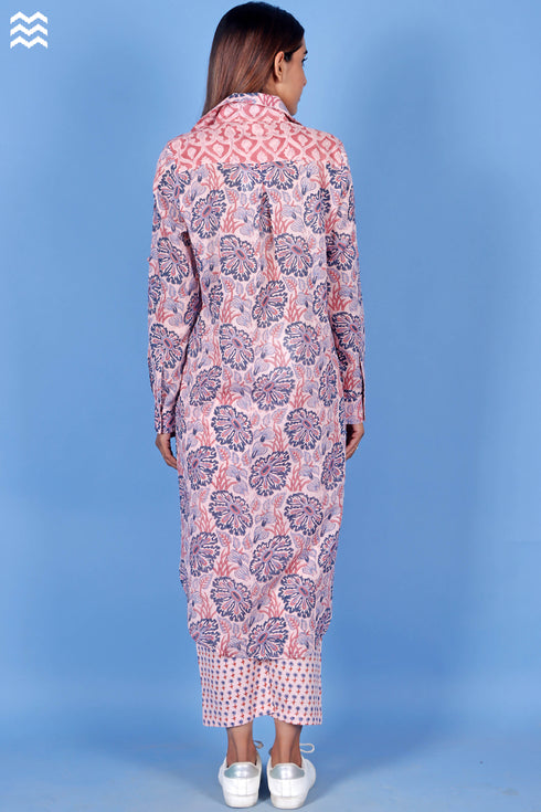 Mulmul Cotton Boyfriend Shirt In Floral Block Print