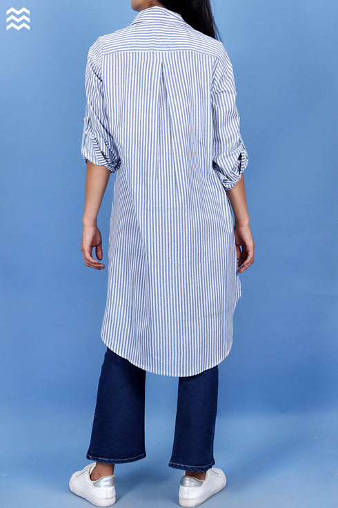 Cambric Cotton Boyfriend Shirt In Striped Block Print
