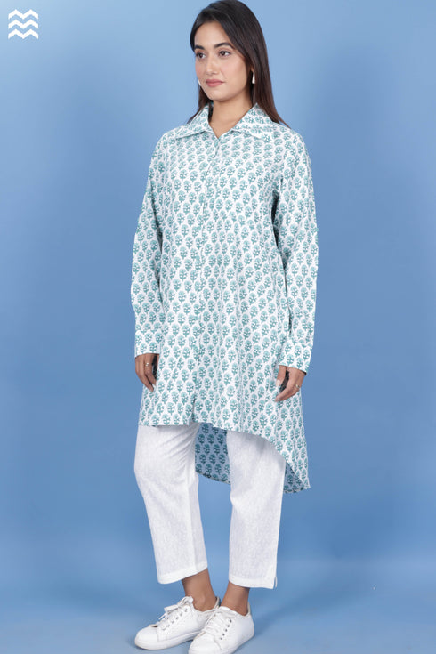 Rayon Boyfriend Shirt In Floral Block Print