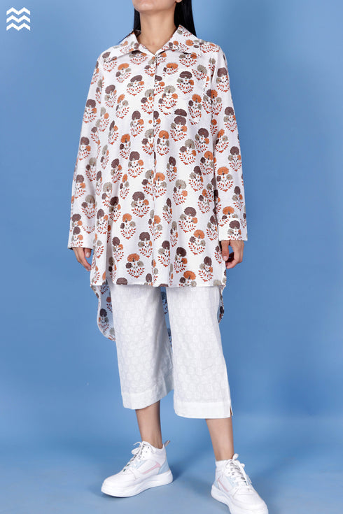 Slub Cotton Boyfriend Shirt In Floral Block Print