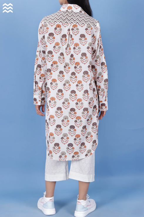 Slub Cotton Boyfriend Shirt In Floral Block Print