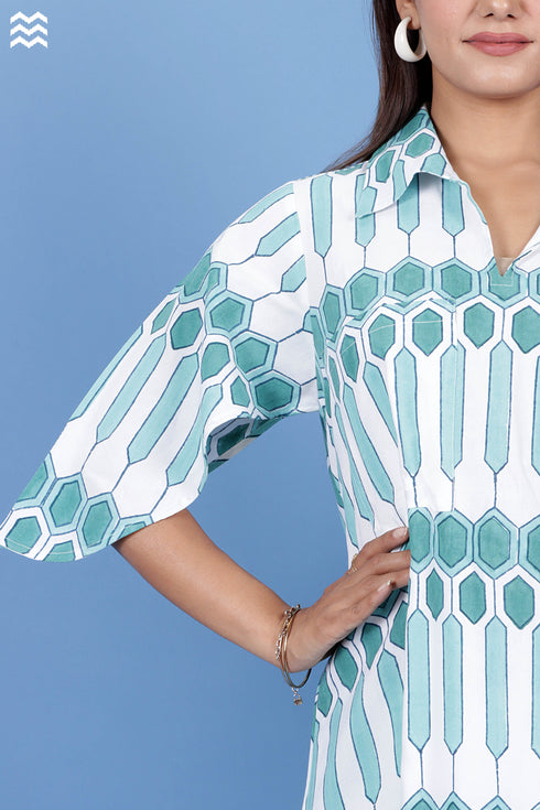 Rayon AC Shirt In Geometric Block Print