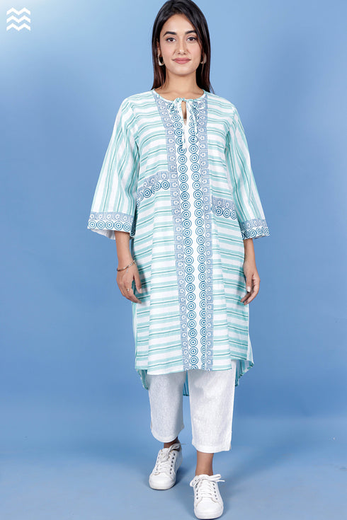 Slub Cotton Sheiba Top In Graphic Block Print