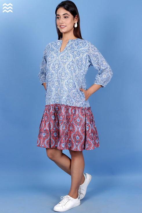 Mulmul Cotton New Pete Top In Block Print