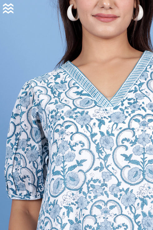 Mulmul Cotton Frilly Jelly Dress in Floral Block Print