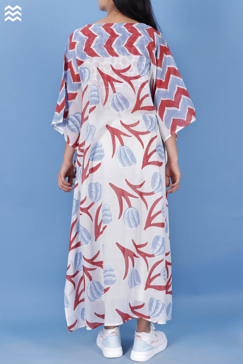 Mulmul Cotton Cher Caftan In Floral Block Print