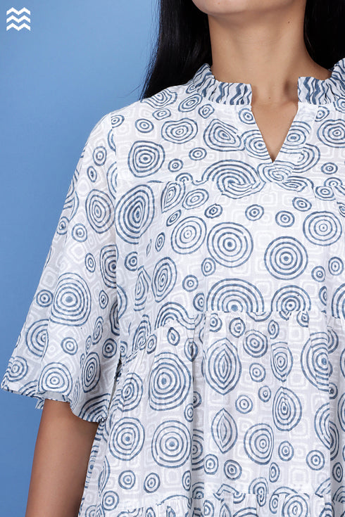 Mulmul Cotton Runway Lizard Dress In Graphic Block Print