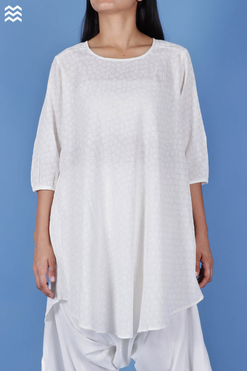 Slub Cotton Rose Top In Graphic Block Print