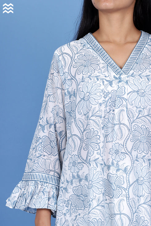 Mulmul Cotton Goat Top In Floral Block Print